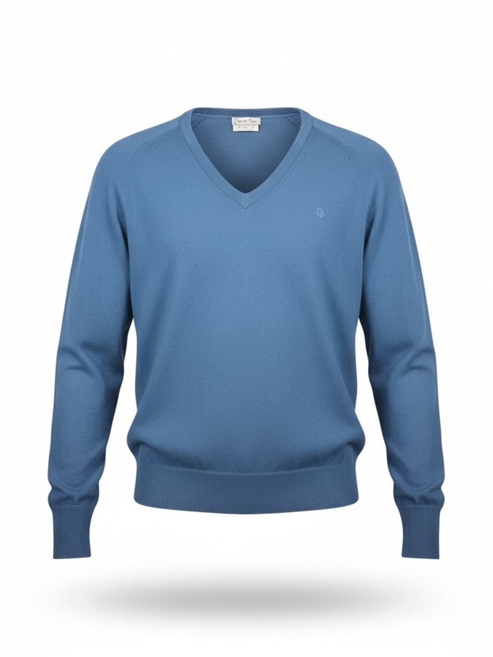 Vintage Christian Dior Mens Blue V-Neck Sweater Size L Orlon Acrylic USA Made